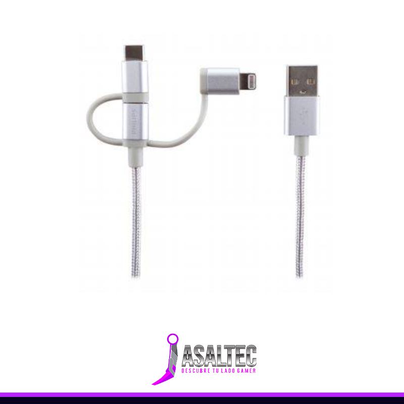 pia creando - 2023-08-23T142020.197 Cable 3 en 1 Philips, USB-C/Micro USB/Lightning, Silver - Imagen 1